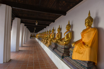 The Golden Buddha is lined up at Wat Phutthaisawan, Phra Nakhon Si Ayutthaya, the worship of Buddhism in Thailand
