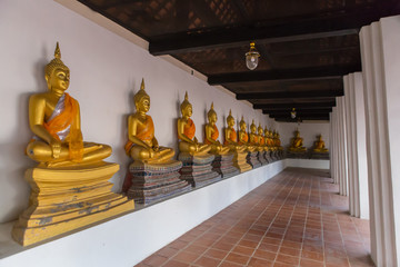 The Golden Buddha is lined up at Wat Phutthaisawan, Phra Nakhon Si Ayutthaya, the worship of Buddhism in Thailand