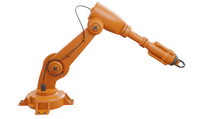 Different industrial robots isolated on white background 3d rendering white robotic arm with blank space on white background