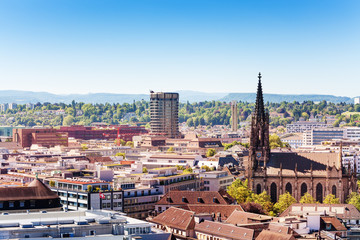 Fototapeta na wymiar Basel cityscape and Elisabethenkirche church view, Switzerland
