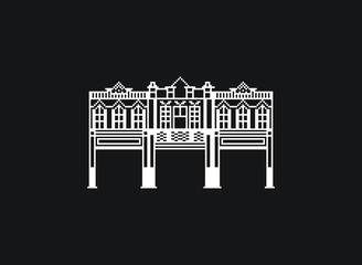 Old architectural styled buildings located in Tainan Taiwan with 8 bit style pixel artwork design