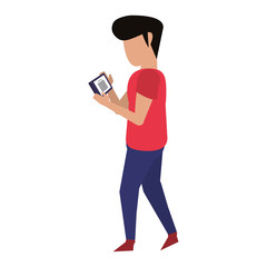 man using smartphone technology cartoon