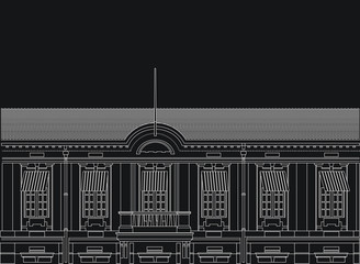 Old European styled building with simple linework artwork design