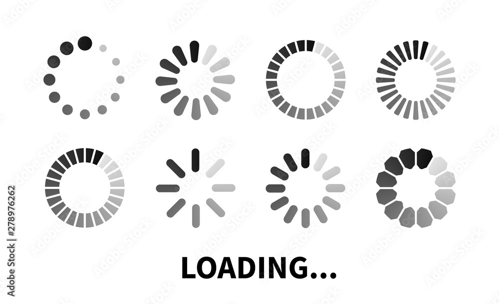 Poster Set loading icon. Progress bar for upload download round process. Loading icon concept element for website. Vector element for web design.