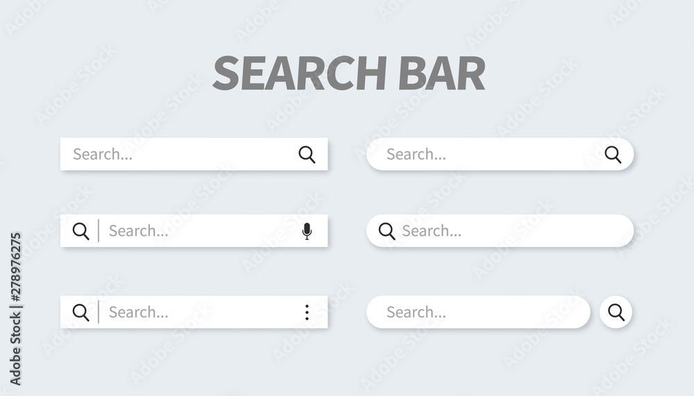 Poster Set of search bar with falling shadow. Vector concept element for web design, app, software and interface design. Ready search bar for website.