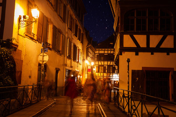 Fototapeta na wymiar Night view of Petit France quarter in Strasbourg