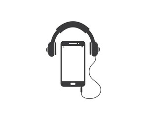 playing music in smartphone with earphone icon illustration vector