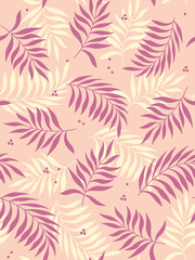 Fototapeta na wymiar Tropical leaves seamless pattern on pink background. Vector illustration.
