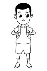 adorable cute young boy cartoon in black and white