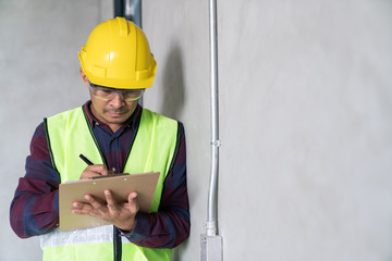 Construction concept , Foreman officer inspector defect about engineer&architect work home building before complete project