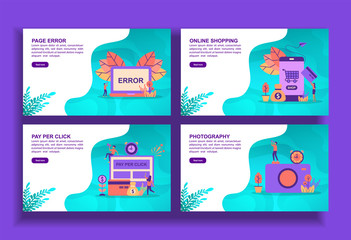 Set of modern flat design templates for Business, page error, online shopping, pay per click, photography. Easy to edit and customize. Modern Vector illustration concepts for business