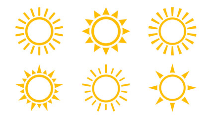Sun icon set. Isolated vector symbol.