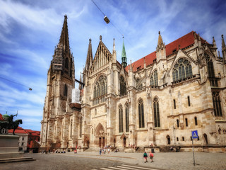 Fototapeta na wymiar Bavarian City of Regensburg near Munich in Germany, Europe on a warm summer day