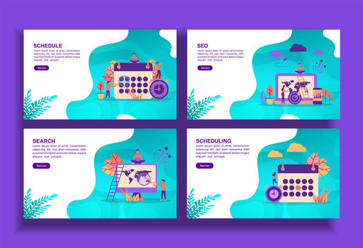 Set of modern flat design templates for Business, schedule, seo, search, scheduling. Easy to edit and customize. Modern Vector illustration concepts for business