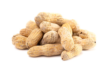 Raw In Shell Peanuts on a White Background