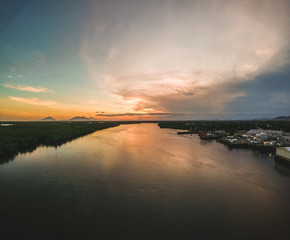 Amazing sunset over water and great clouds