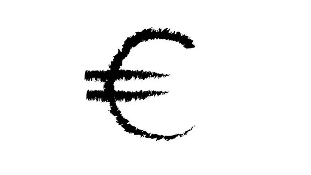 Hand Drawn Animation Of Euro Sign Loop/ 4k animation of a doodle euro currency sign hand drawn made looping