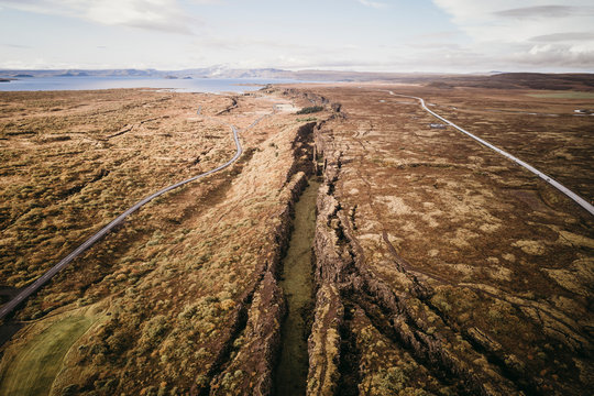 Pingvellir  national park in Iceland from aerial view