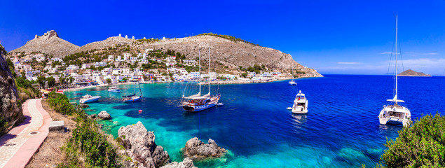 Greek summer holidays - authentic Leros island view of beaiutiful bay Panteli. Dodekanese