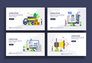Obraz na płótnie Canvas Set of modern flat design templates for Business, delivery service, job hiring, management, marketing. Easy to edit and customize. Modern Vector illustration concepts for business