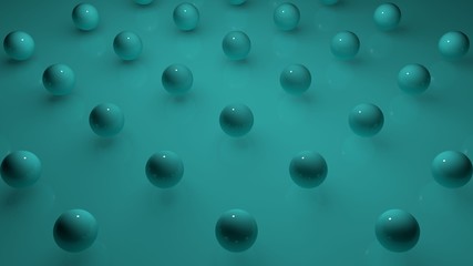 3D rendering a lot of blue shapeless objects, spheres are located above the blue surface, an abstract background in a strict staggered order. 3D illustration of futuristic background for your desktop.