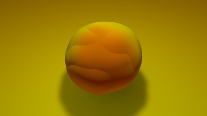 3D Illustration of a crumpled yellow ball. A sphere on a bright yellow surface. 3D rendering of the object geometry of monotonous color, futuristic background, abstraction. Wallpapers for your desktop