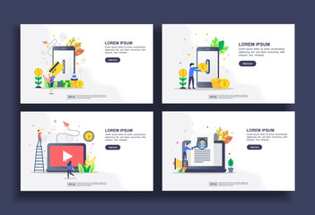 Set of modern flat design templates for Business, mobile payment, internet banking, multimedia, recruitment. Easy to edit and customize. Modern Vector illustration concepts for business