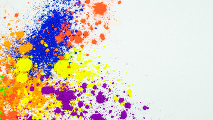 Many colorful natural pigment powder. Cosmetics product  on white background.