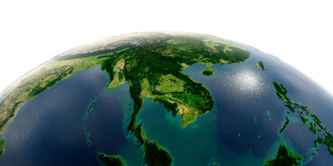 Detailed Earth on white background. Indochina peninsula