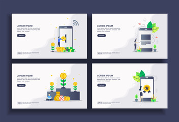 Obraz na płótnie Canvas Set of modern flat design templates for Business, mobile banking, send file, investment, high quality. Easy to edit and customize. Modern Vector illustration concepts for business