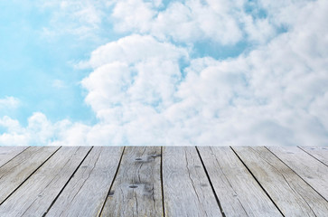 wooden shelf store with nature background