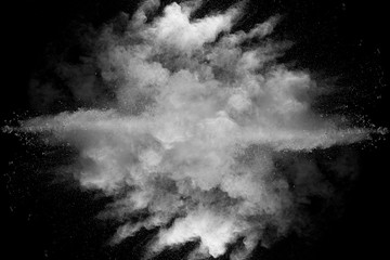 Explosion of white dust on black background. - 278991847