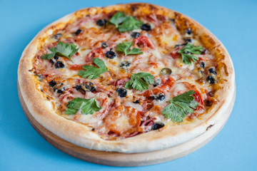 pizza with ham and mushrooms