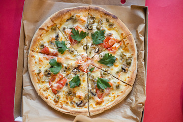 pizza with ham and mushrooms