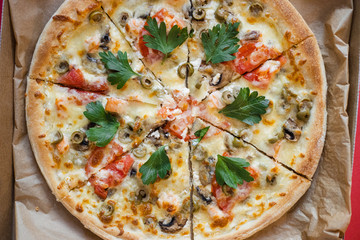 pizza with ham and mushrooms