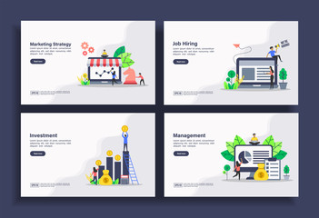Set of modern flat design templates for Business, marketing strategy, job hiring, investment, management. Easy to edit and customize. Modern Vector illustration concepts for business