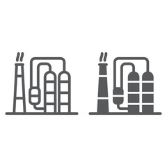 Refinery line and glyph icon, industy and factory, industrial plant sign, vector graphics, a linear pattern on a white background.