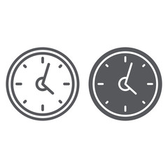 Clock line and glyph icon, hour and time, wall watch sign, vector graphics, a linear pattern on a white background.