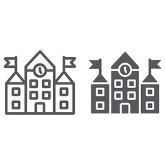 School building line and glyph icon, education and architecture, university sign, vector graphics, a linear pattern on a white background.