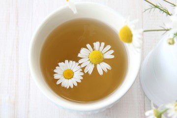 cup of tea with chamomile flowers