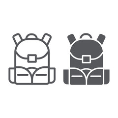 Schoolbag line and glyph icon, rucksack and bag, backpack sign, vector graphics, a linear pattern on a white background.