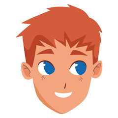 Young man face smiling cartoon isolated