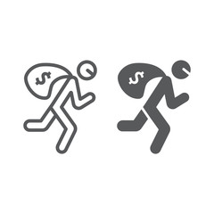 Fototapeta na wymiar Robbery line and glyph icon, crime and burglary, thief with money bag sign, vector graphics, a linear pattern on a white background.