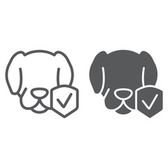 Animal insurance line and glyph icon, protection and pets, dog protect sign, vector graphics, a linear pattern on a white background.