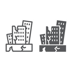 Fototapeta premium Earthquake line and glyph icon, disaster and damage, house crash sign, vector graphics, a linear pattern on a white background.