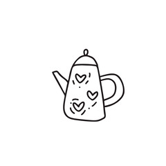 Obraz premium Hand drawn vector doodle illustration of tea kettle. Teapot icon line symbol. Monoline quality sketch art isolated element in trendy style