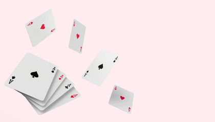 Falling poker playing cards Casino Concept on modern pink paste background - 3D rendering