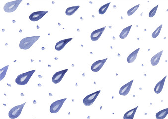 Set of blue watercolour drops Hand drawn pattern
