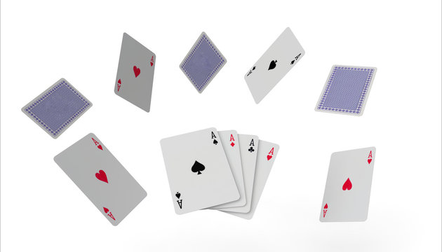 Falling poker playing cards Concept art on isolated on white background - 3d rendering