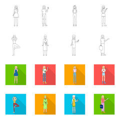 Fototapeta na wymiar Vector illustration of posture and mood sign. Set of posture and female stock symbol for web.